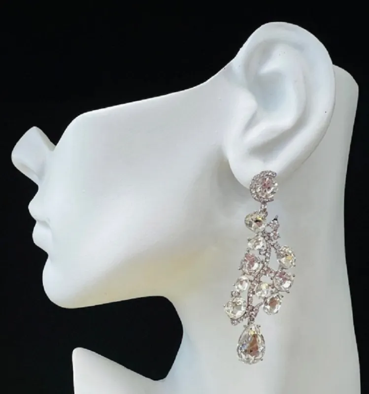 SILVER CLEAR RHINESTONE EARRINGS ( 2725 3CL ) sold by Oh My Jewelry