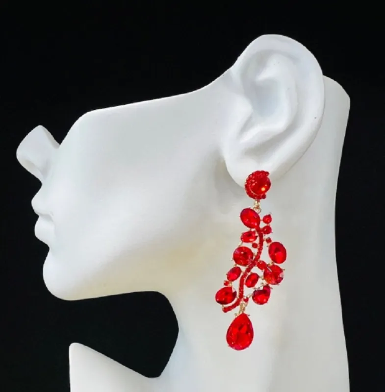 GOLD RED RHINESTONE EARRINGS ( 2725 2RD ) sold by Oh My Jewelry