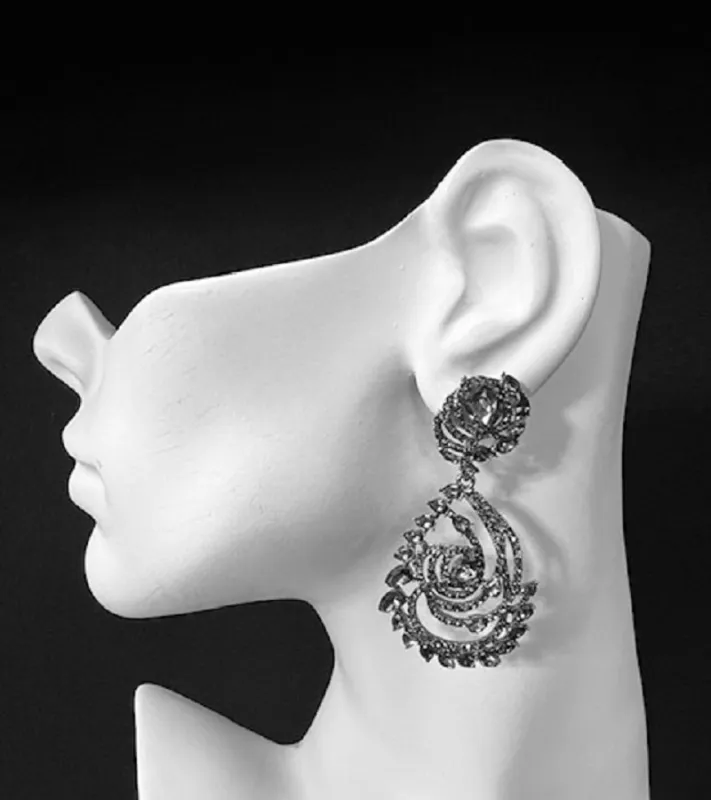 BLACK DANGLING RHINESTONE EARRINGS ( 2687 4BK ) sold by Oh My Jewelry