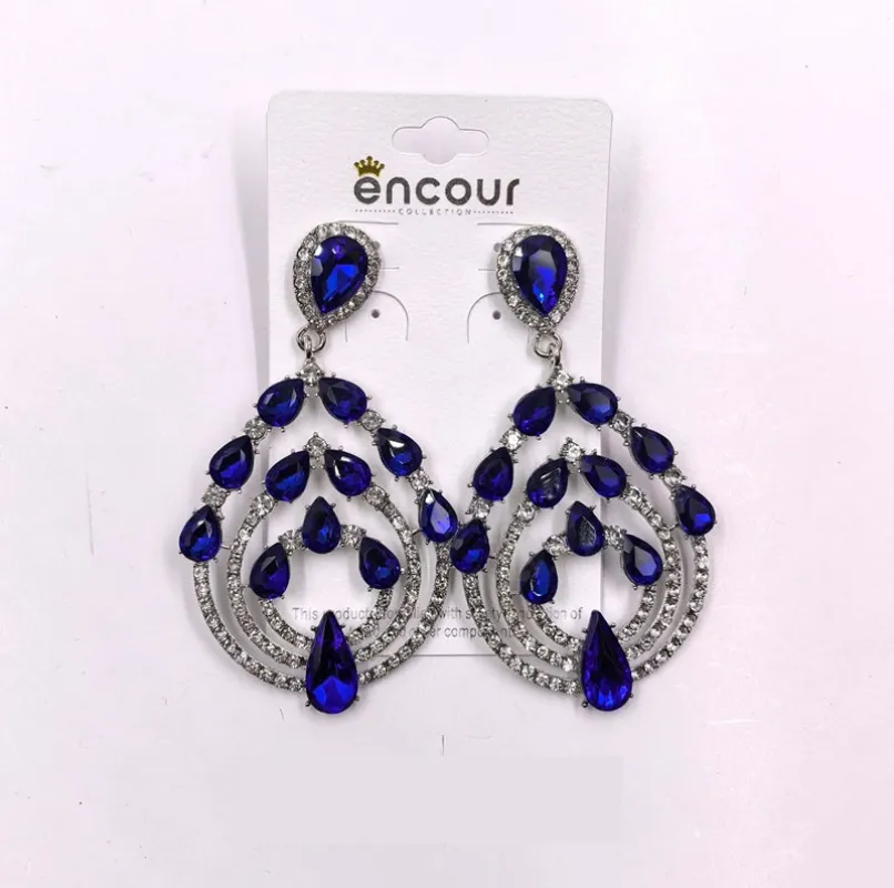 SILVER BLUE RHINESTONE EARRINGS ( 0487 3S ) sold by Oh My Jewelry