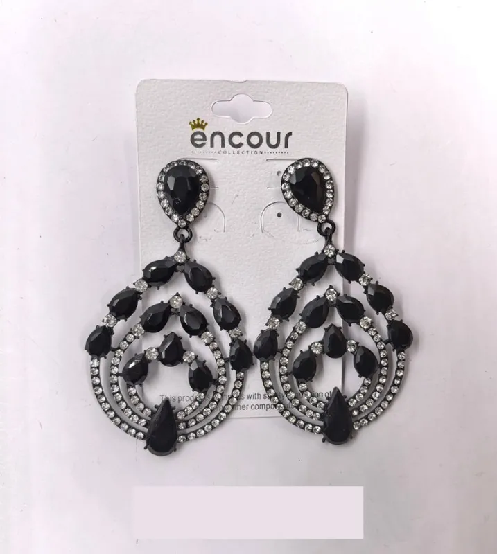 BLACK CLEAR RHINESTONE EARRINGS ( 0487 4J ) sold by Oh My Jewelry