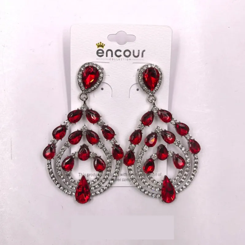 SILVER RED RHINESTONE EARRINGS ( 0487 3R ) sold by Oh My Jewelry