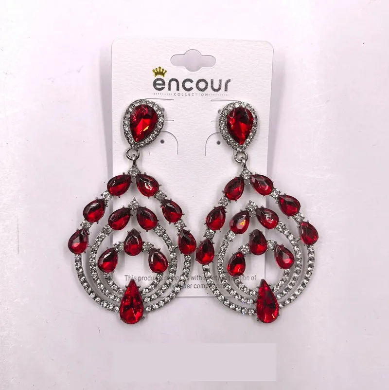 SILVER RED RHINESTONE EARRINGS ( 0487 3R ) sold by Oh My Jewelry