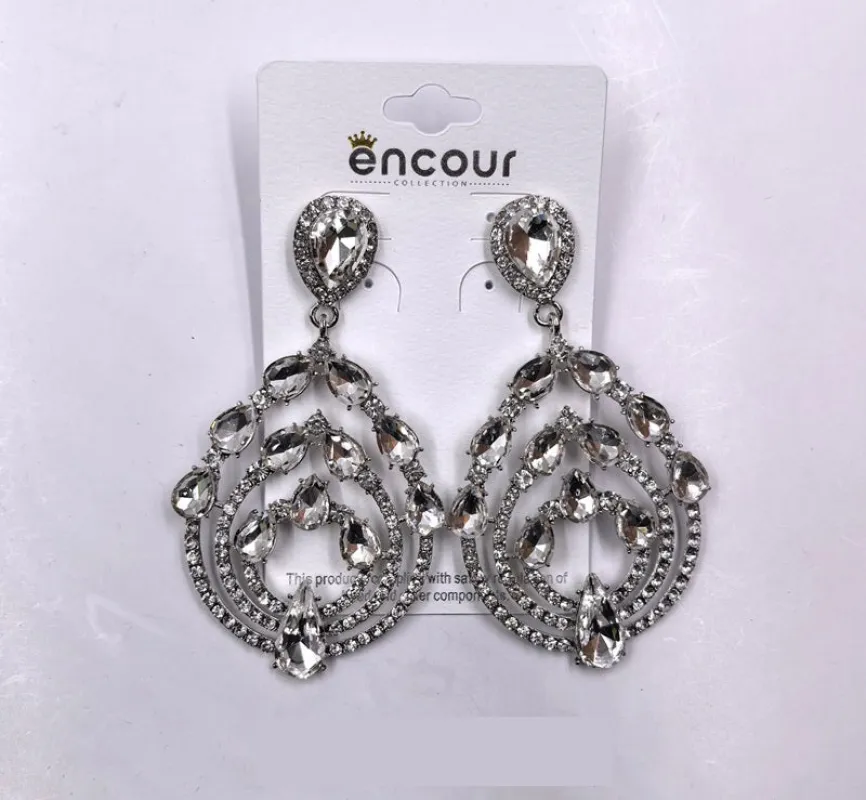 SILVER CLEAR RHINESTONE EARRINGS ( 0487 3C ) sold by Oh My Jewelry