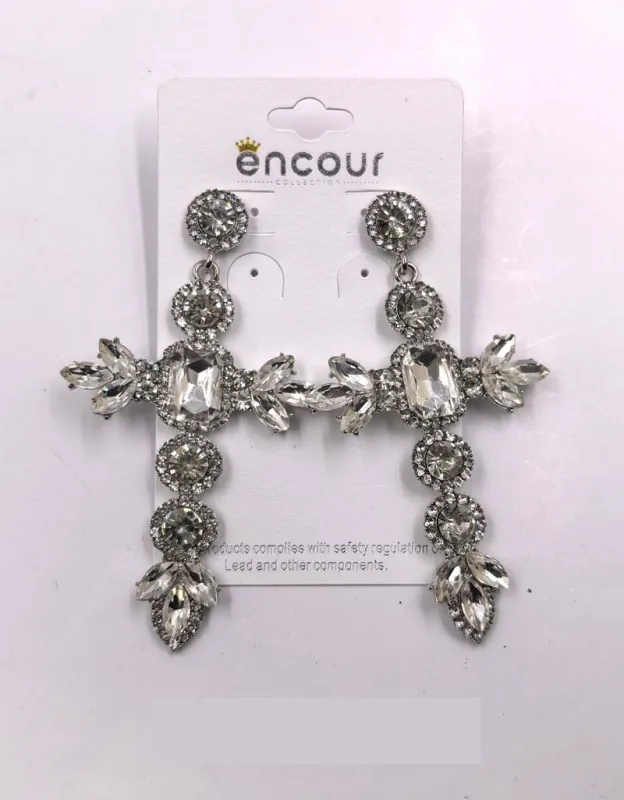 SILVER CROSS EARRINGS CLEAR STONES ( 0479 3C ) sold by Oh My Jewelry