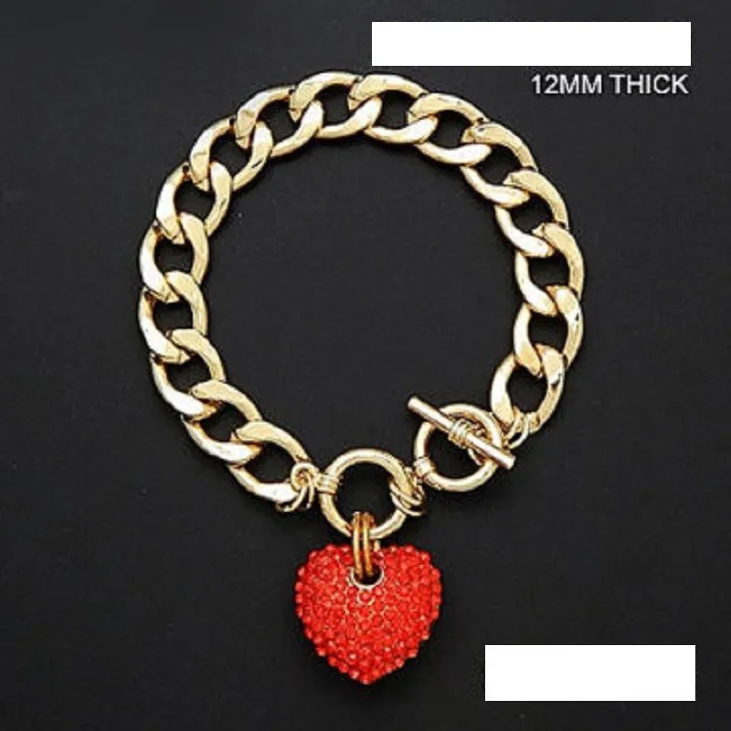 GOLD BRACELET HEART PENDANT RED STONES ( 9232 GDRED ) sold by Oh My Jewelry