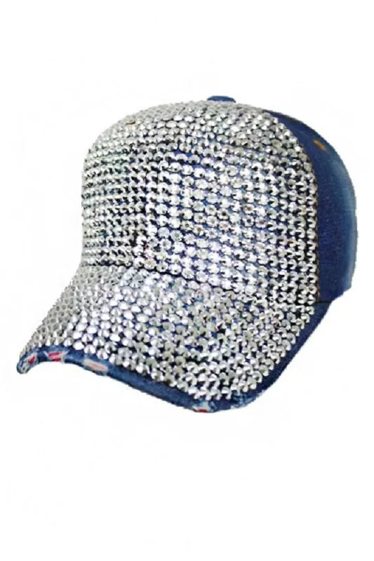 Denim Cap Hat with All Clear Rhinestones ( 0002 ) sold by Oh My Jewelry