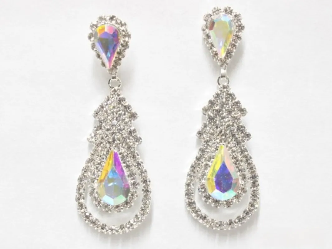 2" SILVER AB RHINESTONE EARRINGS ( 6533 SAB ) made by Oh My Jewelry