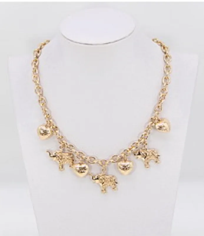 GOLD NECKLACE HEART ELEPHANT CHARMS ( 1461 GOL ) sold by Oh My Jewelry