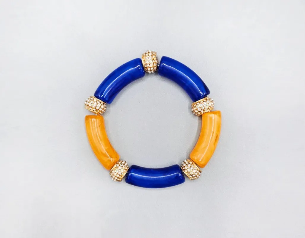 YELLOW BLUE STRETCH BRACELET CLEAR STONES ( 1598 YELBL ) made by Oh My Jewelry