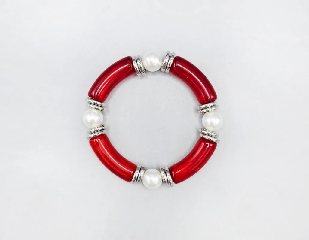 RED WHITE STRETCH BRACELET ( 1599 RDWHT ) sold by Oh My Jewelry