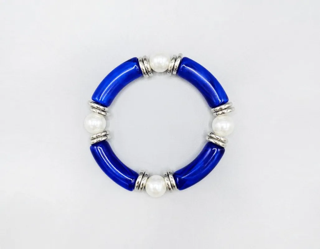 BLUE WHITE STRETCH BRACELET ( 1599 BLWHT ) sold by Oh My Jewelry
