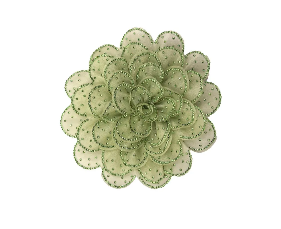 GREEN LARGE FABRIC FLOWER BROOCH GREEN STONES ( 0045 GRGR ) made by Oh My Jewelry