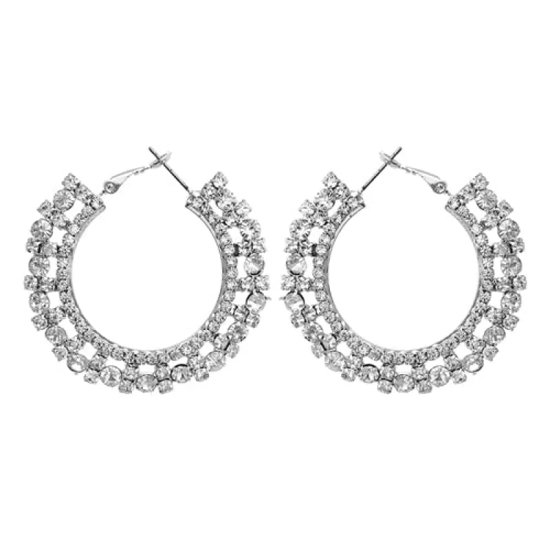 SILVER HOOP EARRINGS CLEAR STONES ( 25058 CRS ) sold by Oh My Jewelry