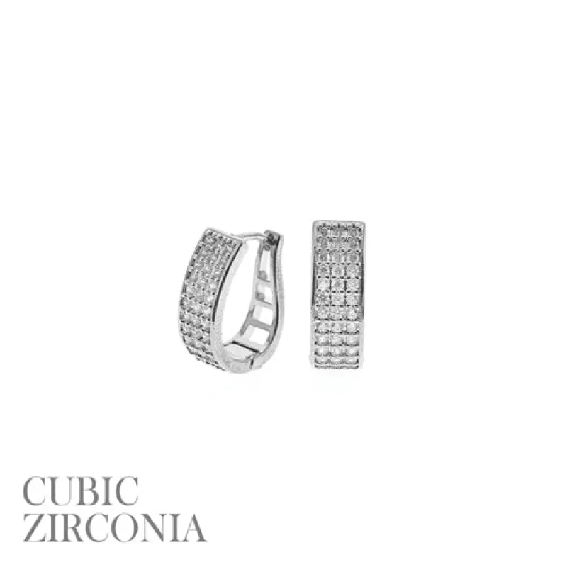 SILVER HOOP EARRINGS CLEAR CZ STONES ( 28697 CRR ) sold by Oh My Jewelry