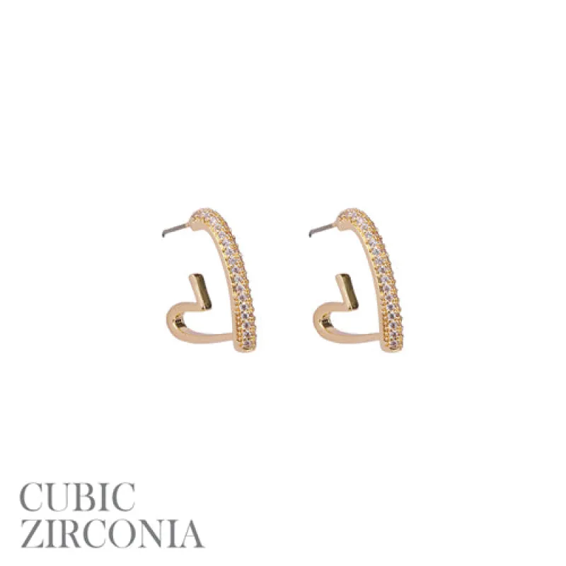 GOLD HEART EARRINGS CLEAR CZ STONES ( 27771 VCRG ) sold by Oh My Jewelry