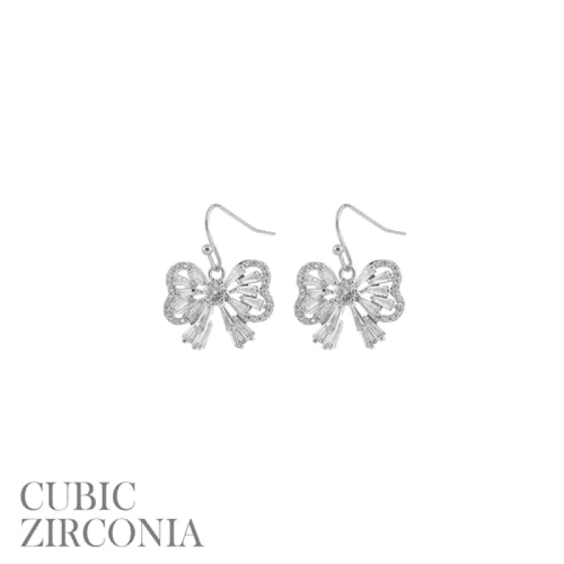 SILVER BUTTERFLY EARRINGS CLEAR CZ STONES ( 27966 CRR ) sold by Oh My Jewelry
