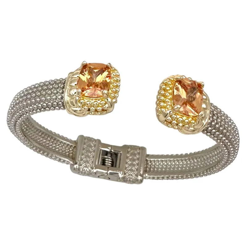 SILVER GOLD CUFF BANGLE CHAMPAGNE STONES ( 9919 BCH ) sold by Oh My Jewelry