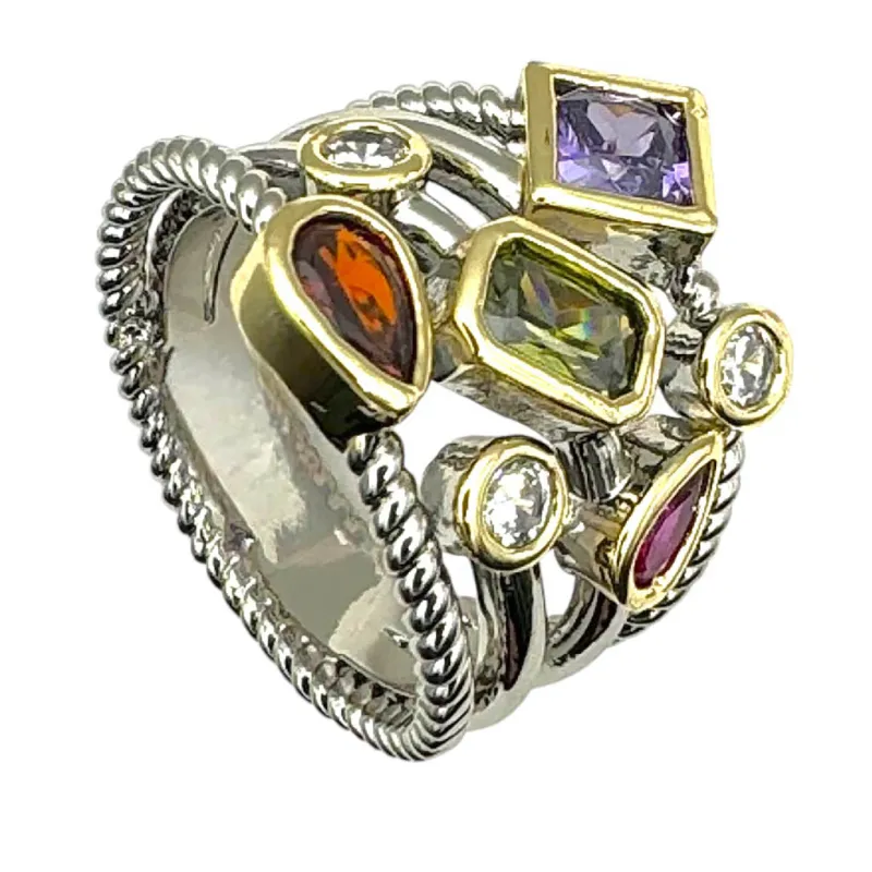 SILVER GOLD RING MULTICOLOR CZ STONES SIZE 7 ( 2196 7 ) sold by Oh My Jewelry