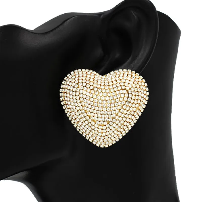 GOLD HEART EARRINGS CLEAR STONES ( 2748 GDCLR ) sold by Oh My Jewelry