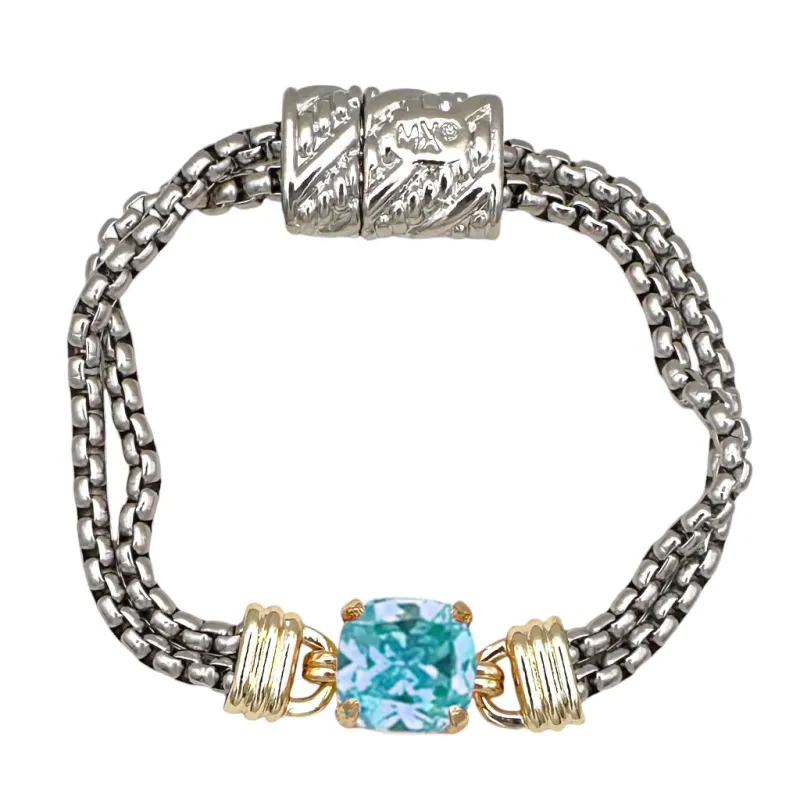 14K GOLD PLATED MAGNETIC BRACELET BLUE CZ STONE ( 9926 BB ) sold by Oh My Jewelry