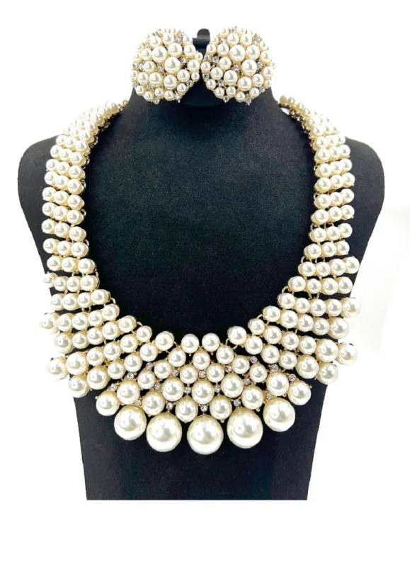 GOLD PEARL NECKLACE SET ( 0078 2CR ) made by Oh My Jewelry