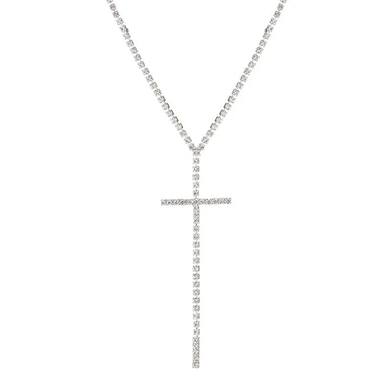 SILVER NECKLACE CROSS PENDANT CLEAR STONES ( 17175 CRS ) sold by Oh My Jewelry