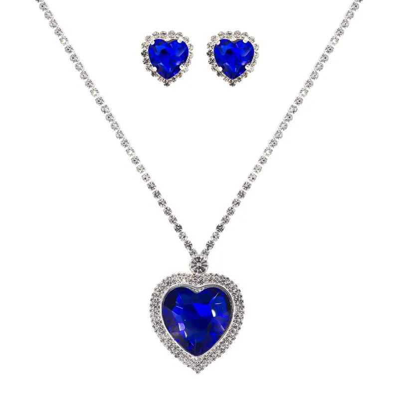 SILVER HEART NECKLACE SET BLUE CLEAR STONES ( 18373 VSAS ) sold by Oh My Jewelry