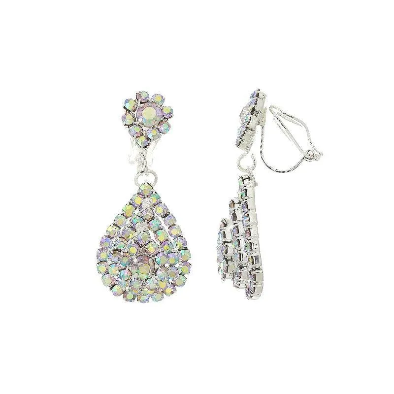 1.5" Inverted Silver AB Teardrop Rhinestone CLIP ON Formal Wear Earrings ( 23953-SAB ) sold by Oh My Jewelry