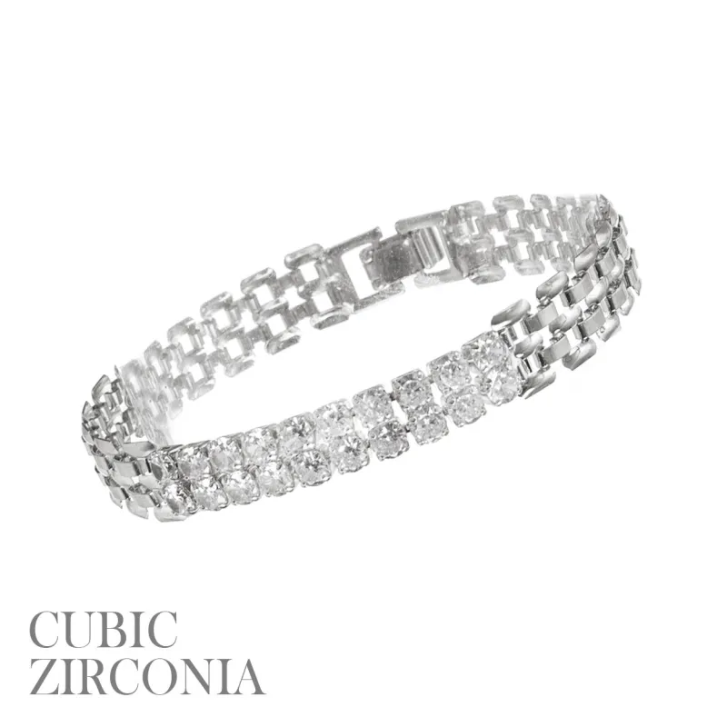 SILVER BRACELET 2 ROW CLEAR CZ STONES ( 84442 CRR ) sold by Oh My Jewelry