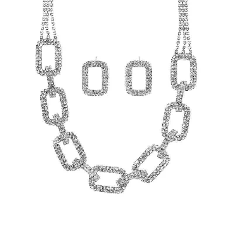 SILVER NECKLACE SET CLEAR STONES ( 18241 CRS ) sold by Oh My Jewelry
