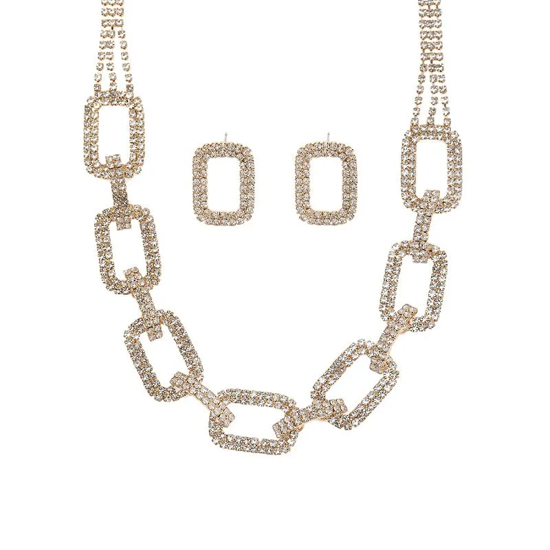 GOLD NECKLACE SET CLEAR STONES ( 18241 CRG ) sold by Oh My Jewelry