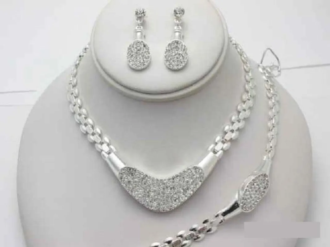 SILVER NECKLACE SET CLEAR STONES MATCHING BRACELET ( 15584 SCL ) made by Oh My Jewelry