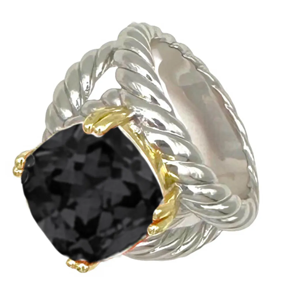 SILVER GOLD RING BLACK STONE SIZE 9 ( 2157 KJ 9 ) sold by Oh My Jewelry