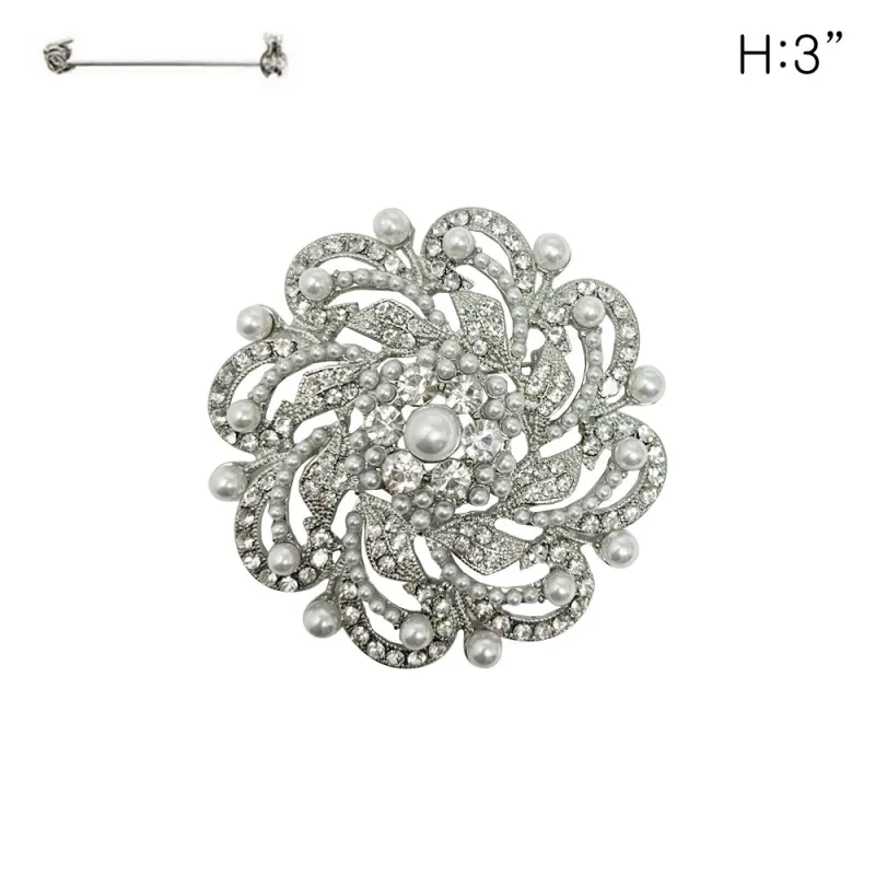 SILVER WHITE PEARL CLEAR STONES BROOCH ( 80 RWH ) sold by Oh My Jewelry