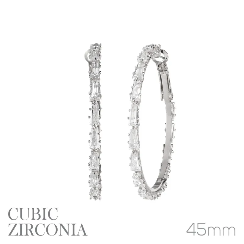 SILVER HOOP EARRINGS CLEAR CZ CUBIC ZIRCONIA STONES ( 26374 45 CRS ) sold by Oh My Jewelry