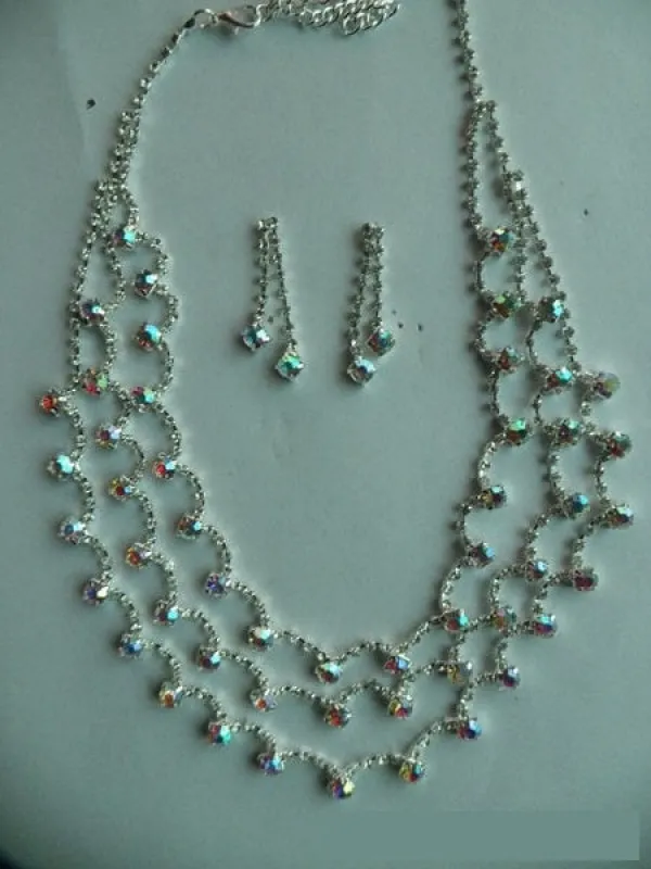 SILVER NECKLACE SET CLEAR AB STONES ( 36608 1AB ) sold by Oh My Jewelry