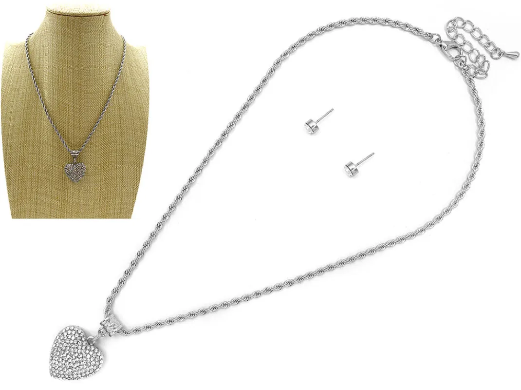 SILVER ROPE CHAIN HEART PENDANT NECKLACE SET ( 8031 RHCRY ) sold by Oh My Jewelry