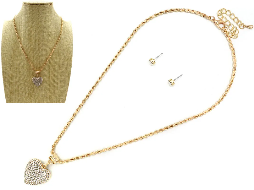 GOLD ROPE CHAIN HEART PENDANT NECKLACE SET ( 8031 GDCRY ) sold by Oh My Jewelry