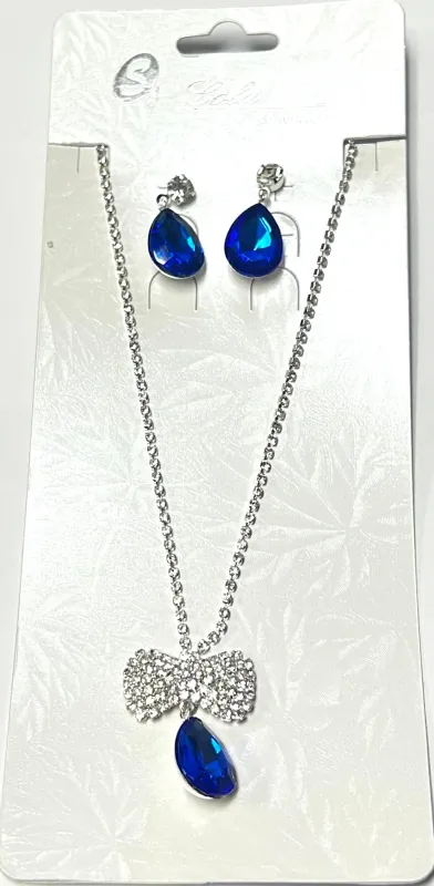 SILVER NECKLACE SET CLEAR BLUE STONES ( 1163 SVBL ) sold by Oh My Jewelry