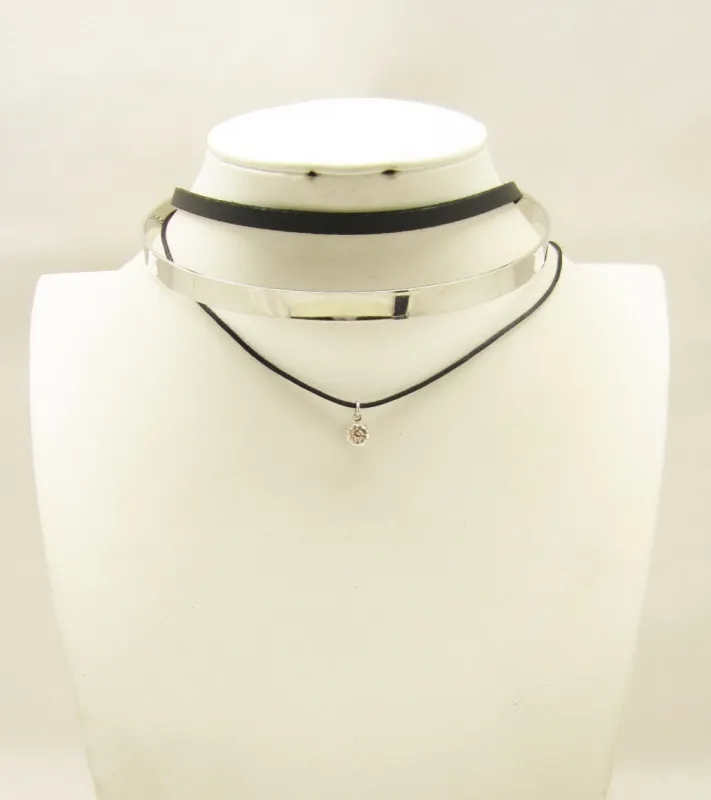 SILVER AND ELATHER CHOKER ( 3294 RHBLK ) sold by Oh My Jewelry