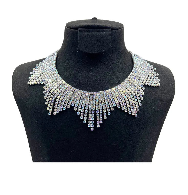 SILVER CHOKER NECKLACE AB STONES ( 0413 1X ) sold by Oh My Jewelry