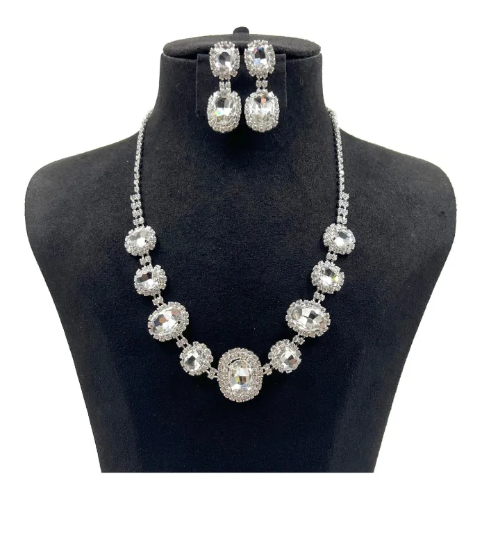 SILVER NECKLACE SET CLEAR STONES ( 0851 1C ) sold by Oh My Jewelry