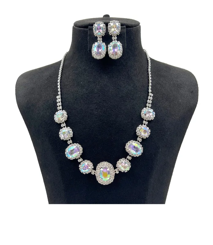 SILVER NECKLACE SET CLEAR AB STONES ( 0851 1X ) sold by Oh My Jewelry