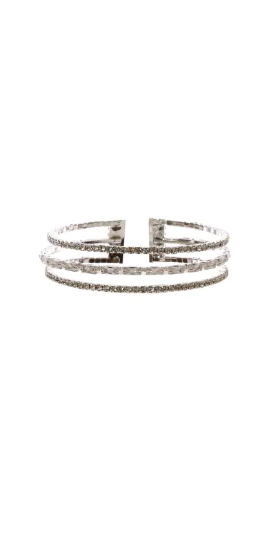 SILVER CUFF BANGLE CLEAR CZ STONES ( 30463 CLSV ) sold by Oh My Jewelry
