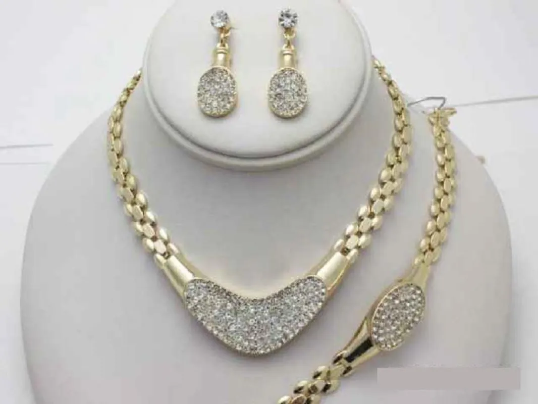 GOLD NECKLACE SET CLEAR STONES MATCHING BRACELET ( 15584 GCL ) sold by Oh My Jewelry