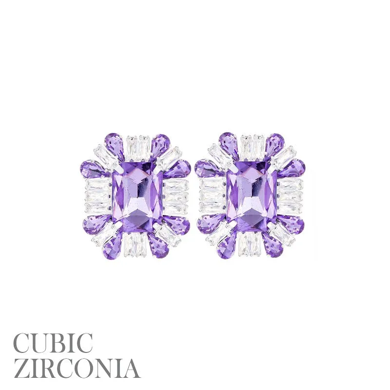 SILVER EARRINGS PURPLE CLEAR CZ CUBIC ZIRCONIA STONES ( 27897 VIS ) sold by Oh My Jewelry