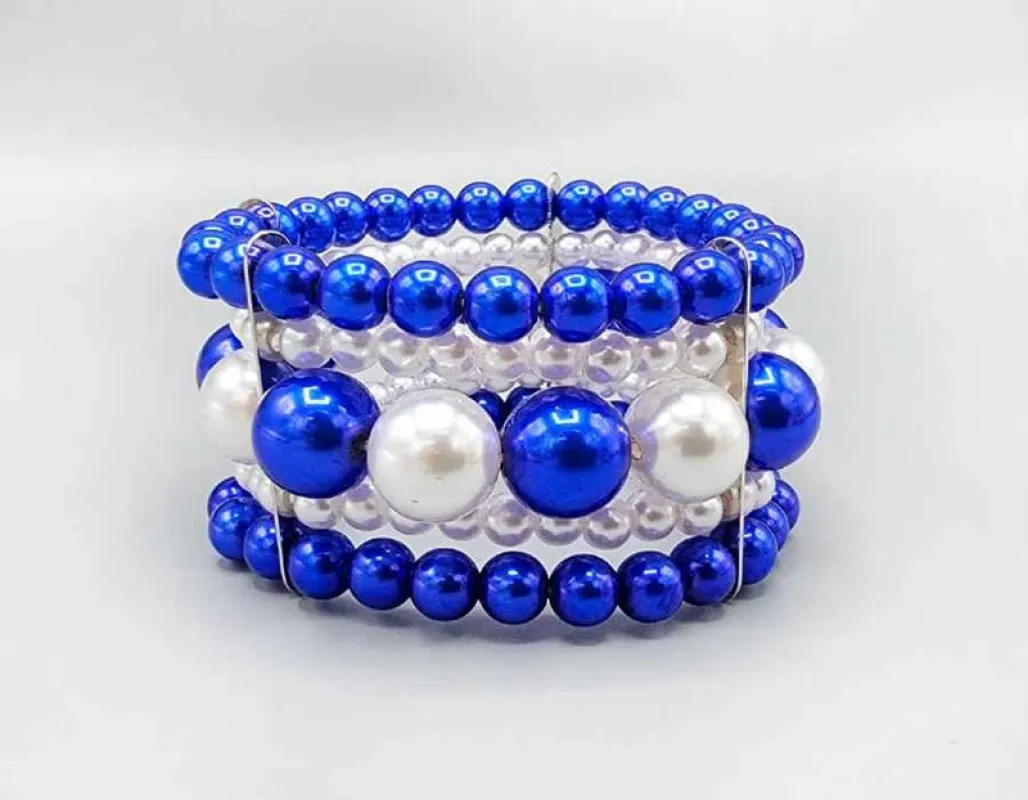 3 PIECE BLUE AND WHITE PEARL STRETCH BRACELETS ( 6020 BL ) made by Oh My Jewelry