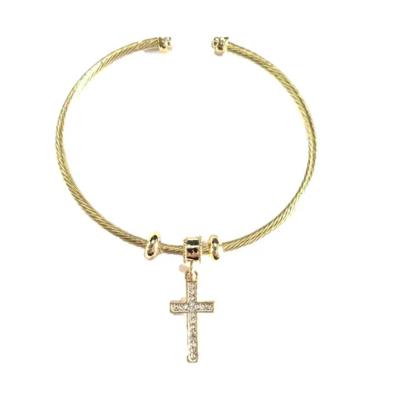 GOLD DANGLING CROSS BRACELET ( 1499 GD ) sold by Oh My Jewelry