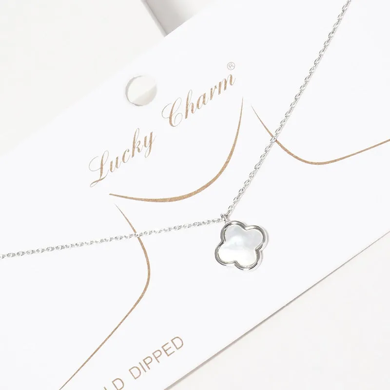 SILVER WHITE GOLD DIPPED CLOVER NECKLACE ( 2510 RWH ) sold by Oh My Jewelry